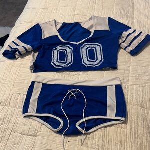 Football costume fun Blue and White Sports Crop Top and Shorts Set